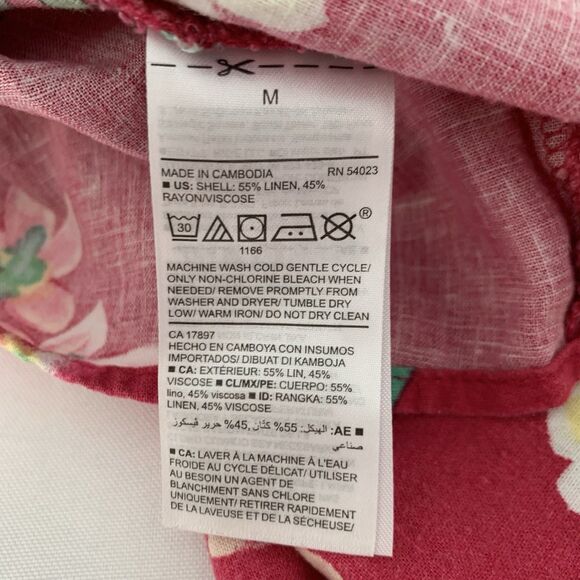 Old Navy Top Women M Raspberry Pink Floral Linen Flutter Tank Tropical Summer - Picture 4 of 6